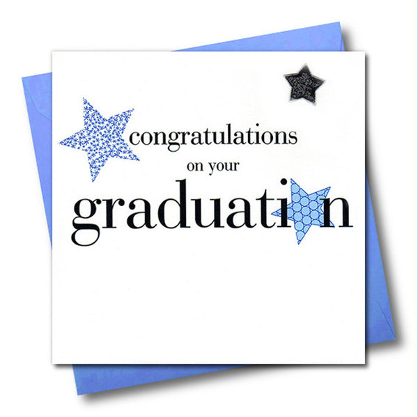 Congratulations on your Graduation Card, Blue Star, padded star embellished