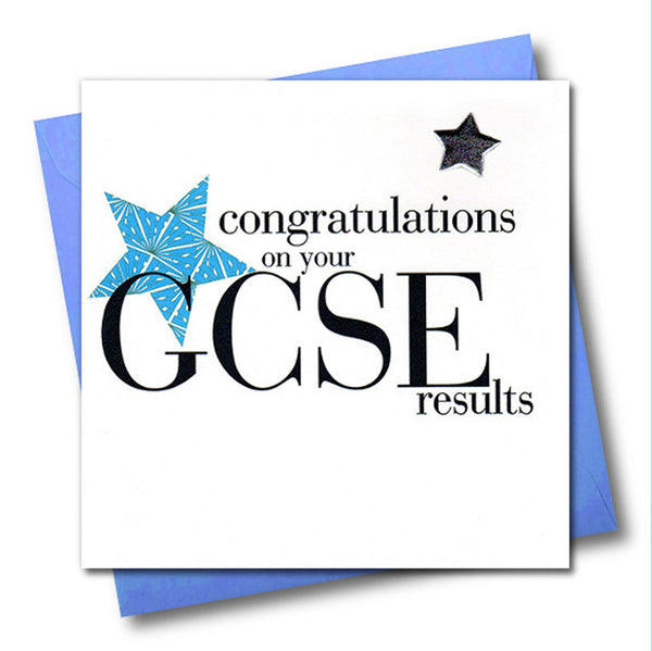 Congratulations on your GCSE results, Blue Star Embellished with a padded star