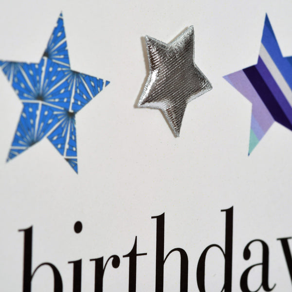 Birthday Card, Blue Stars, Happy Birthday, Embellished with a shiny padded star