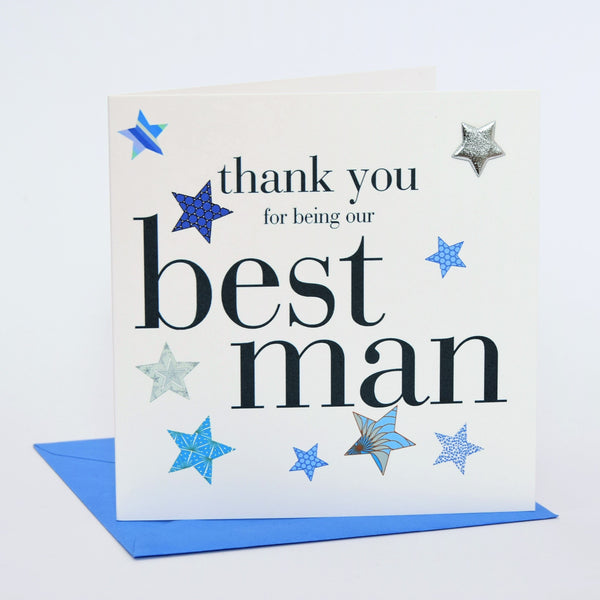 Wedding Card, Blue Stars, Thank you Best Man, Embellished with a padded star