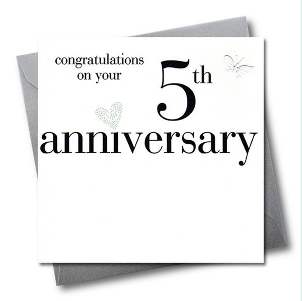 5th Wedding Anniversary Card, Congratulations, fabric butterfly Embellished