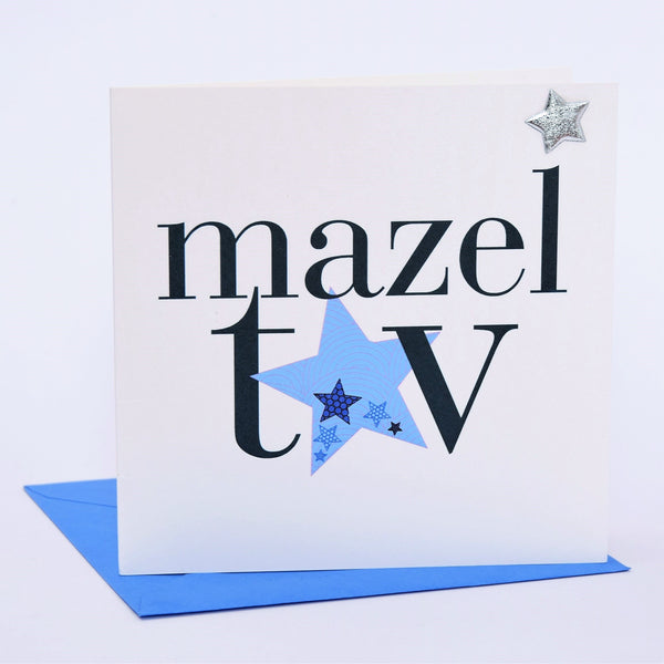 Religious Occassions Card, Blue Star, Mazel Tov, Embellished with a padded star