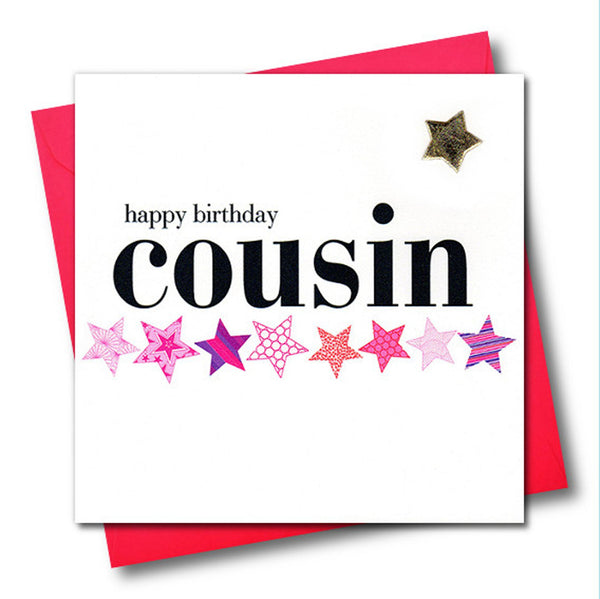 Birthday Card, Pink Star, Happy Birthday Cousin, Embellished with a padded star