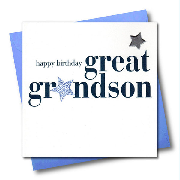 Birthday Card, Blue Star, great grandson, Embellished with a padded star