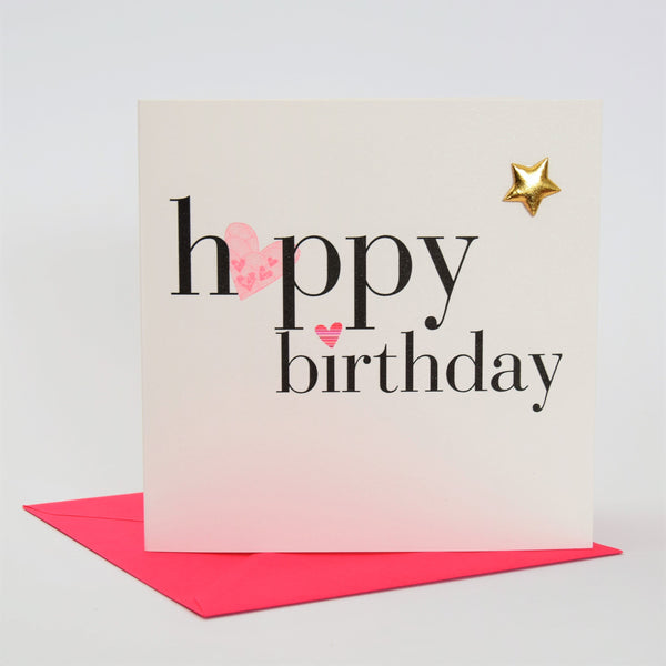 Birthday Card, Hearts, Happy Birthday, padded star embellished