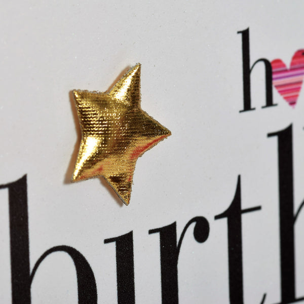 Birthday Card, Pink Stars, happy birthday, Embellished with a shiny padded star
