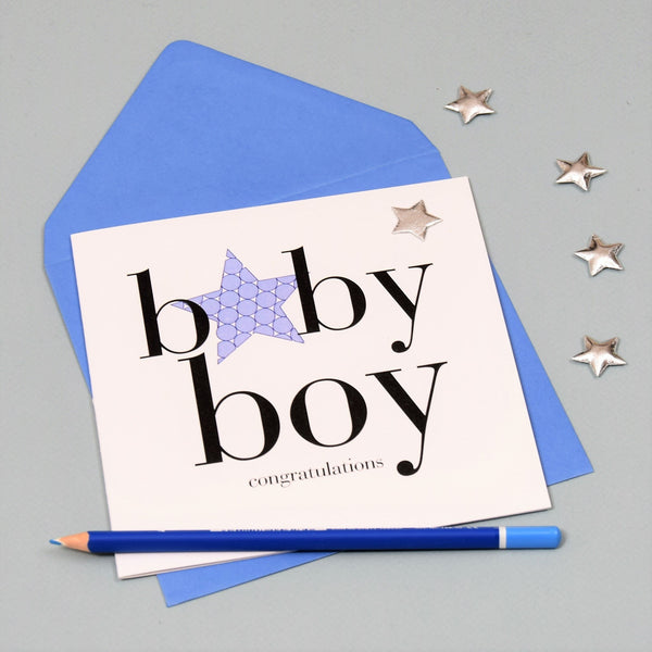 Baby Card, Blue Star, Baby Boy Congratulations, Embellished with a padded star
