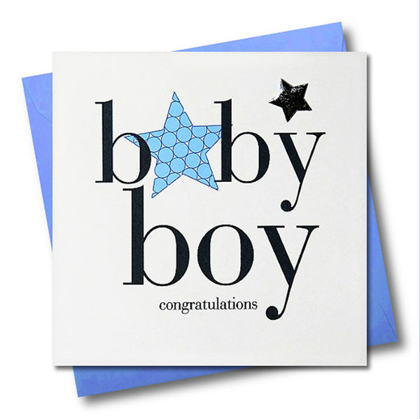Baby Card, Blue Star, Baby Boy Congratulations, Embellished with a padded star