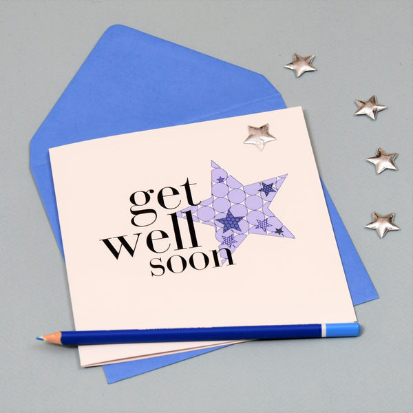 Get Well Card, Blue Star, Get Well Soon, Embellished with a shiny padded star