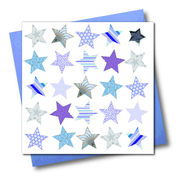 General Card Card, Blue Stars, Embellished with a shiny padded star