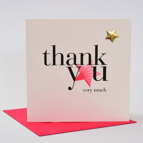 Thank You Card, Pink Star, Thank You Very Much, Embellished with a padded star