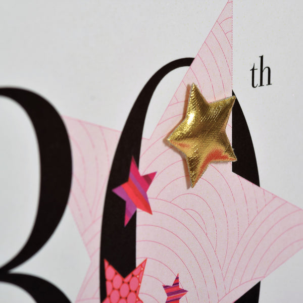 Birthday Card, Pink Star, Happy 30th Birthday, Embellished with a padded star