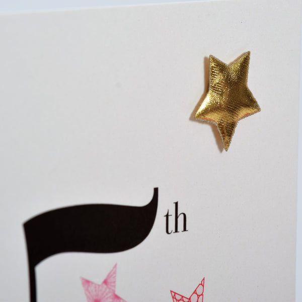 Birthday Card, Pink Stars, Happy 65th Birthday, Embellished with a padded star