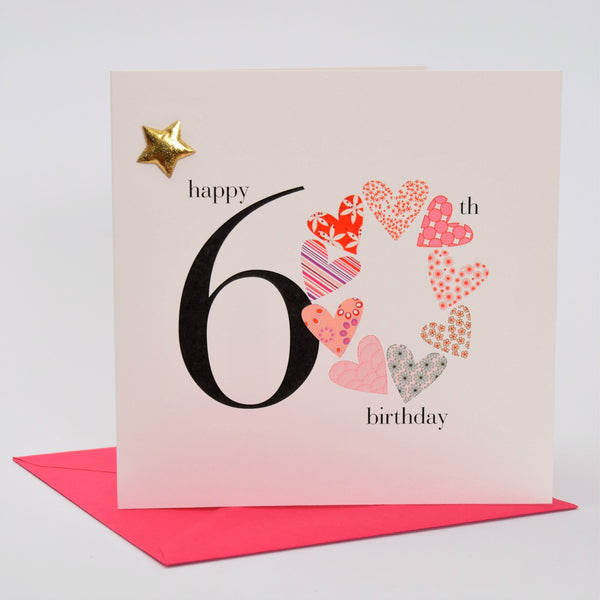 Birthday Card, Pink Hearts, Happy 60th Birthday, Embellished with a padded star