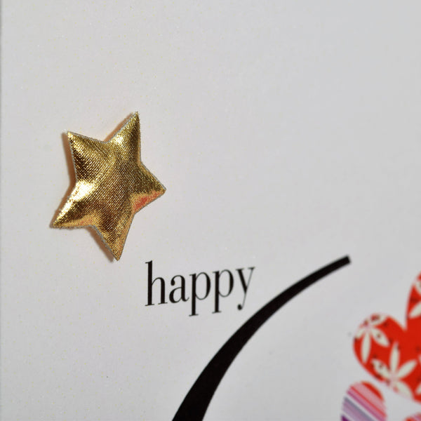 Birthday Card, Pink Hearts, Happy 60th Birthday, Embellished with a padded star