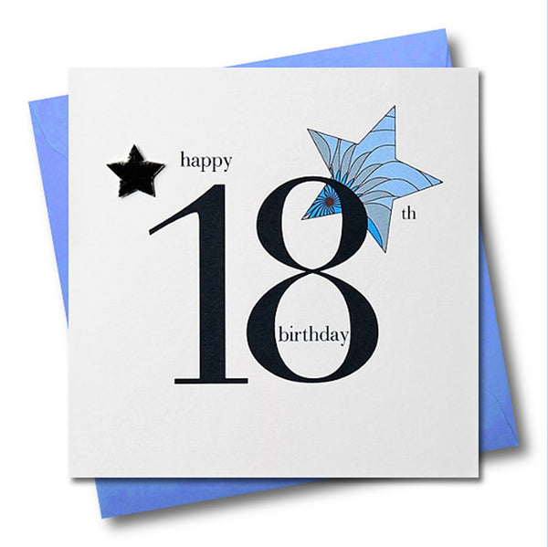 Birthday Card, Blue Star, Happy 18th Birthday, Embellished with a padded star