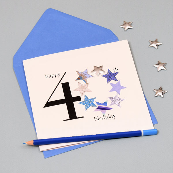 Birthday Card, Blue Stars, Happy 40th Birthday, Embellished with a padded star