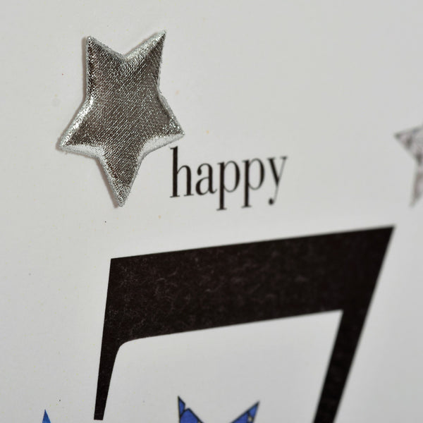 Birthday Card, Blue Stars, Happy 75th Birthday, Embellished with a padded star