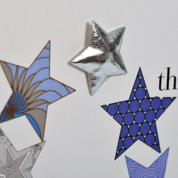 Birthday Card, Blue Stars, Happy 90th Birthday, Embellished with a padded star