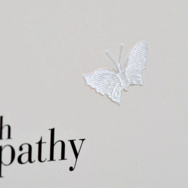 Sympathy Card, Sorry Thinking of you, White Flowers fabric butterfly Embellished