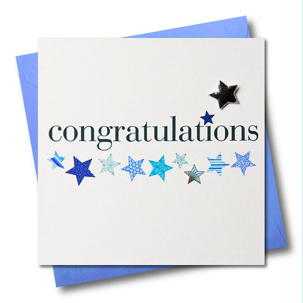 Congratulations Card, Blue Stars, Embellished with a padded star