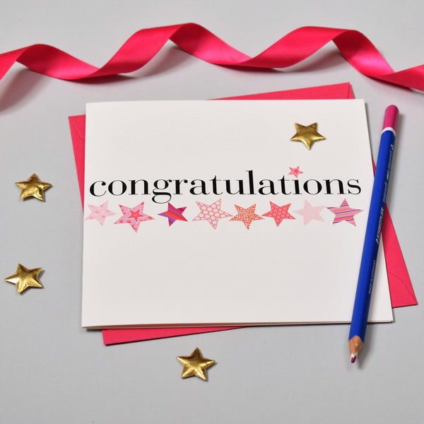 Congratulations Card, Pink Stars, Embellished with a padded star