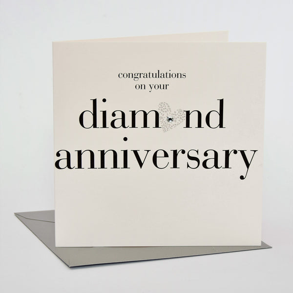 Wedding Card, Silver Heart, Congratulations on your Diamond Anniversary