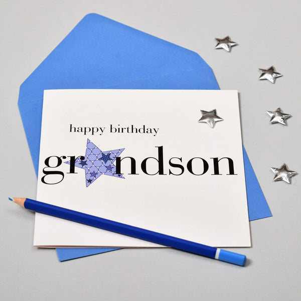 Birthday Card, Blue Star, Grandson, Embellished with a padded star