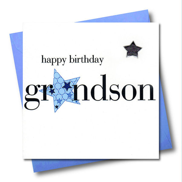 Birthday Card, Blue Star, Grandson, Embellished with a padded star