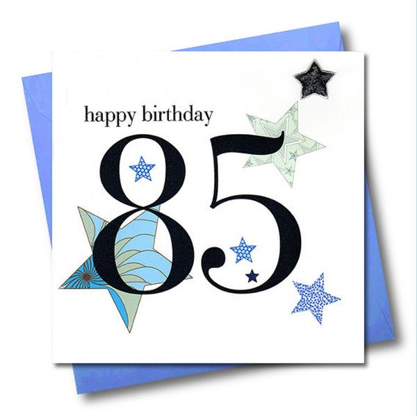 Birthday Card, Blue Stars, Happy 85th Birthday, Embellished with a padded star