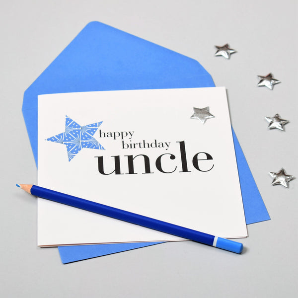 Birthday Card, Blue Star, Happy Birthday Uncle, Embellished with a padded star