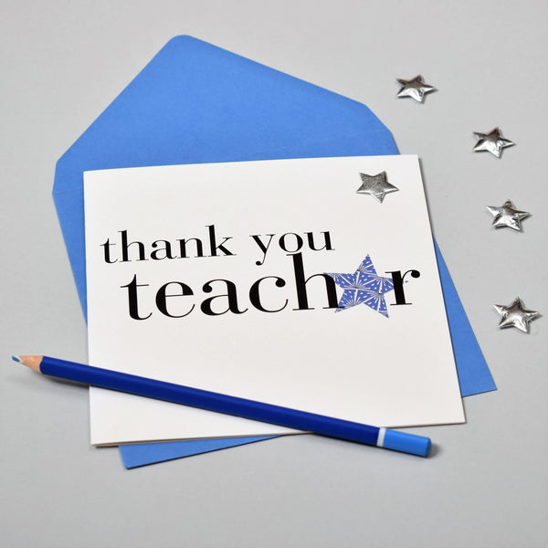Thank You Teacher Card, Blue Star, Embellished with a padded star