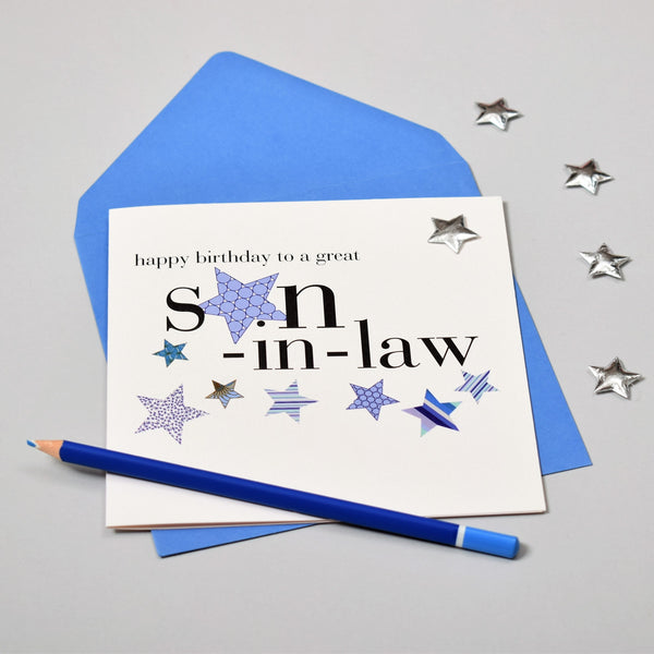 Birthday Card, Blue Stars, son-in-law, Embellished with a padded star