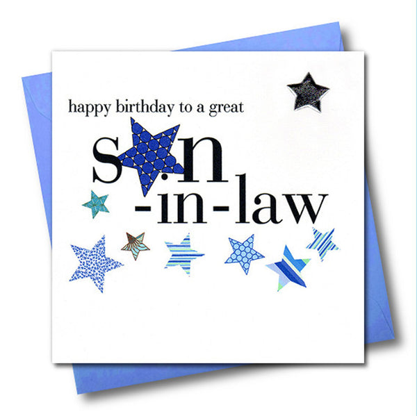 Birthday Card, Blue Stars, son-in-law, Embellished with a padded star