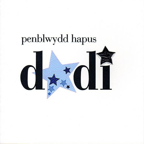 Welsh Birthday Card, Penblwydd Hapus, Dadi, Daddy, padded star embellished