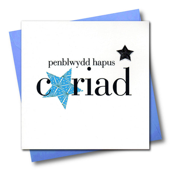 Welsh Birthday Card, Penblwydd Hapus, Cariad Boyfriend, padded star embellished