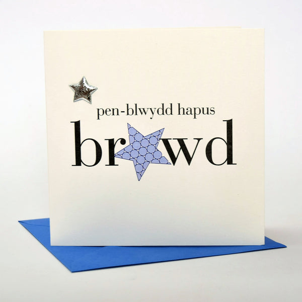 Welsh Birthday Card, Penblwydd Hapus, Brawd, Brother, padded star embellished