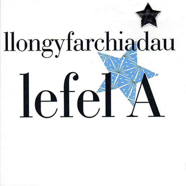 Welsh A Level Results Congratulations Card, Blue Stars padded star embellished