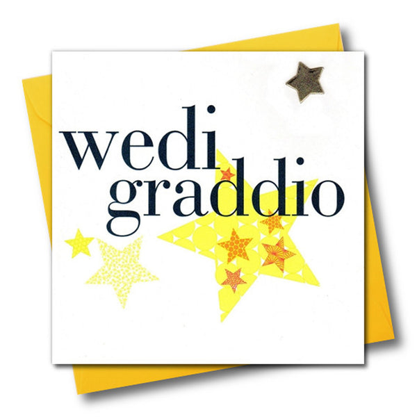 Welsh Graduation Congratulations Card, padded star embellished