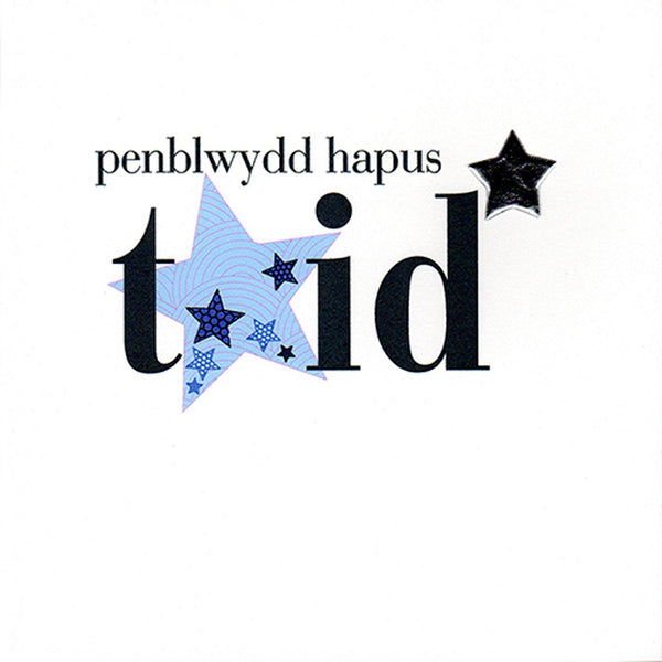 Welsh Birthday Card, Penblwydd Hapus, Taid, Grandad, padded star embellished