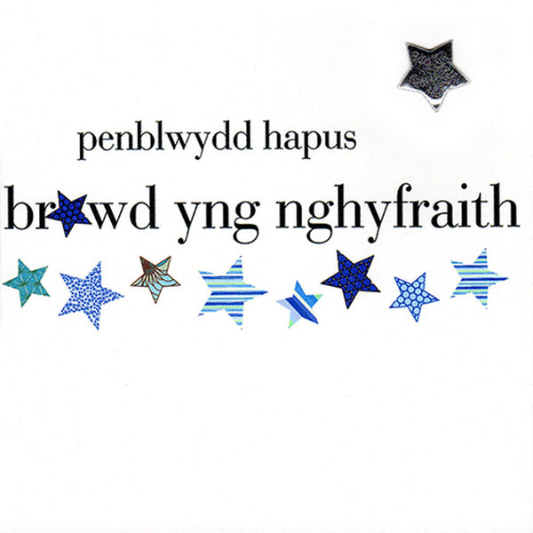 Welsh brother-in-law Birthday Card, Penblwydd Hapus, padded star embellished