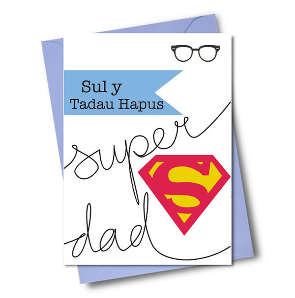 Welsh Father's Day Card, Sul y Tadau Hapus Super Dad, See through acetate window