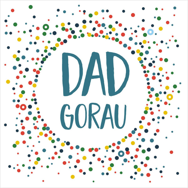 Welsh Father's Day Card, Sul y Tadau Hapus, Dad, Colour DotsPompom Embellished