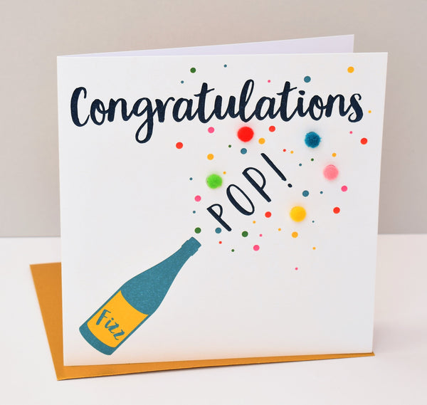 Congratulations Card, Pop, Fizz, Embellished with pompoms