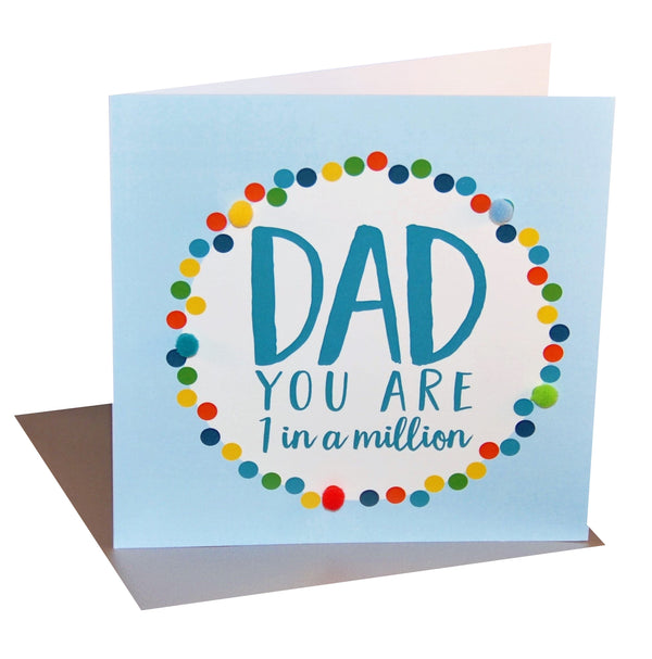 Father's Day Card, Dad in a Million, Embellished with colourful pompoms