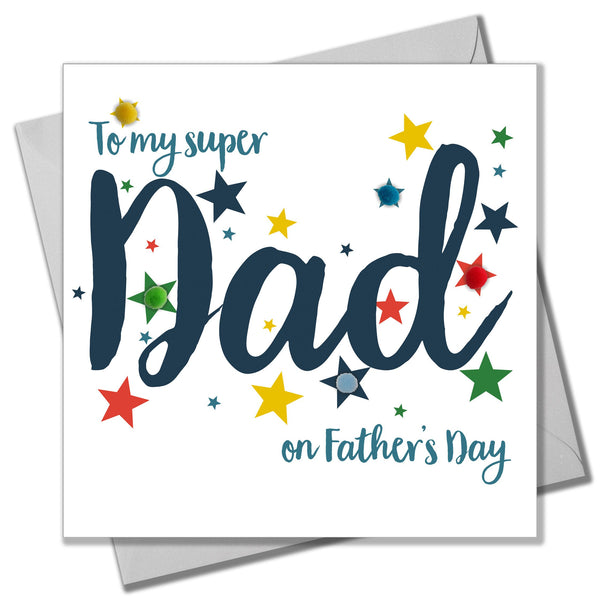 Father's Day Card, Super Dad, Embellished with colourful pompoms