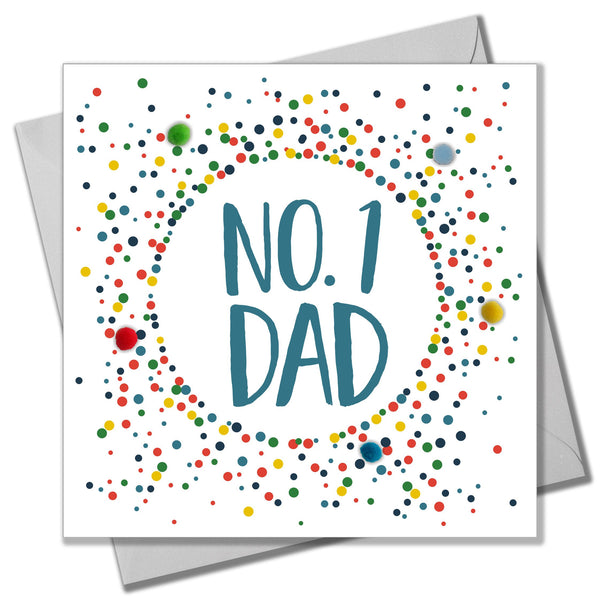 Father's Day Card, Colour Dots, No. 1 Dad, Embellished with colourful pompoms