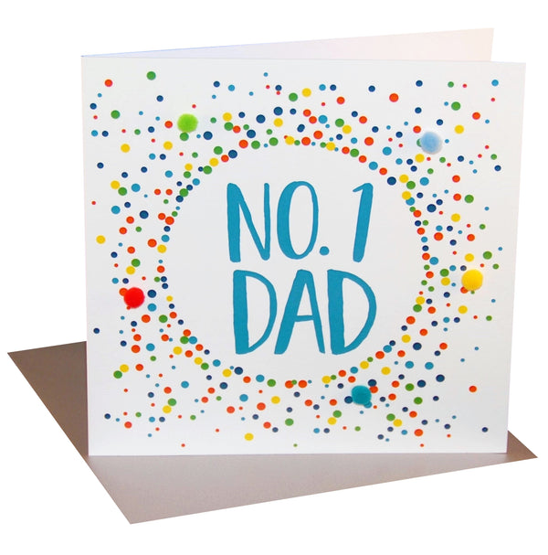 Father's Day Card, Colour Dots, No. 1 Dad, Embellished with colourful pompoms