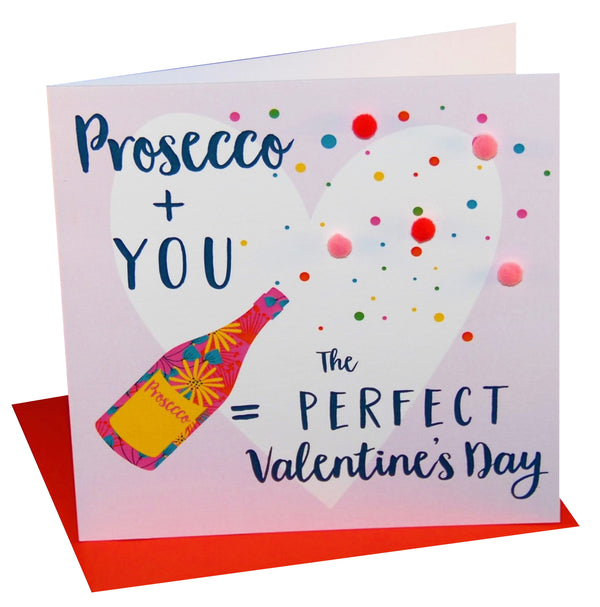 Valentine's Day Card, Fizz, Prosecco, Embellished with colourful pompoms