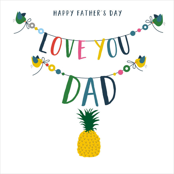 Father's Day Card, Pineapple, Love you Dad, Embellished with colourful pompoms